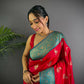 Joban Fashion Banarasi Red Woven Butti Soft Silk Saree | Swadesiicart
