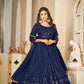 Jyoti Fashion Women's Blue Georgette Embroidered Anarkali Kurta Pant Set With Dupatta | Swadesiicart