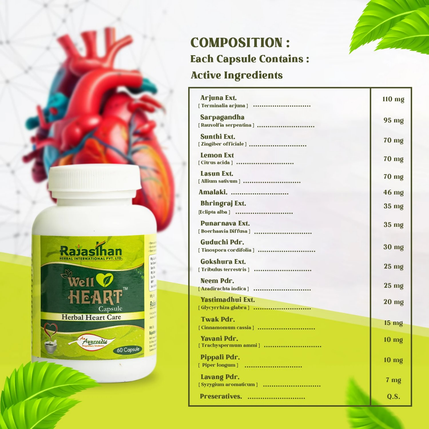 Rajasthan Herbals Well Heart Capsules | Swadesiicart