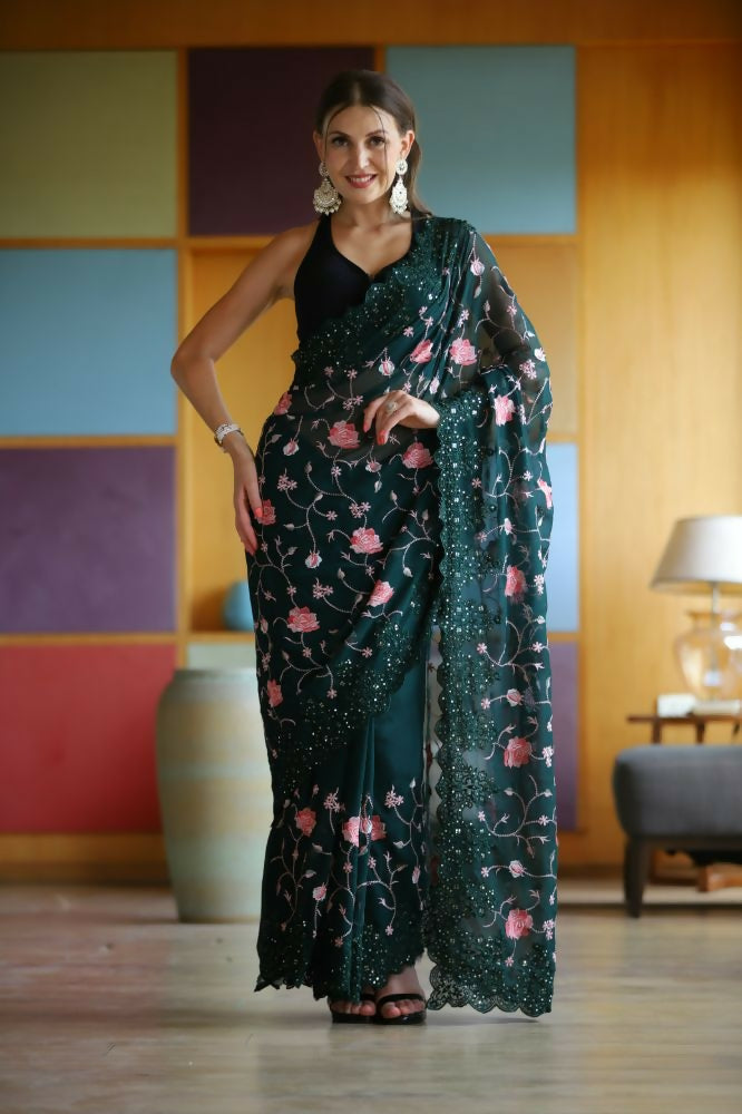 Vamsee Ashi Green Georgette Saree - Swadesiicart