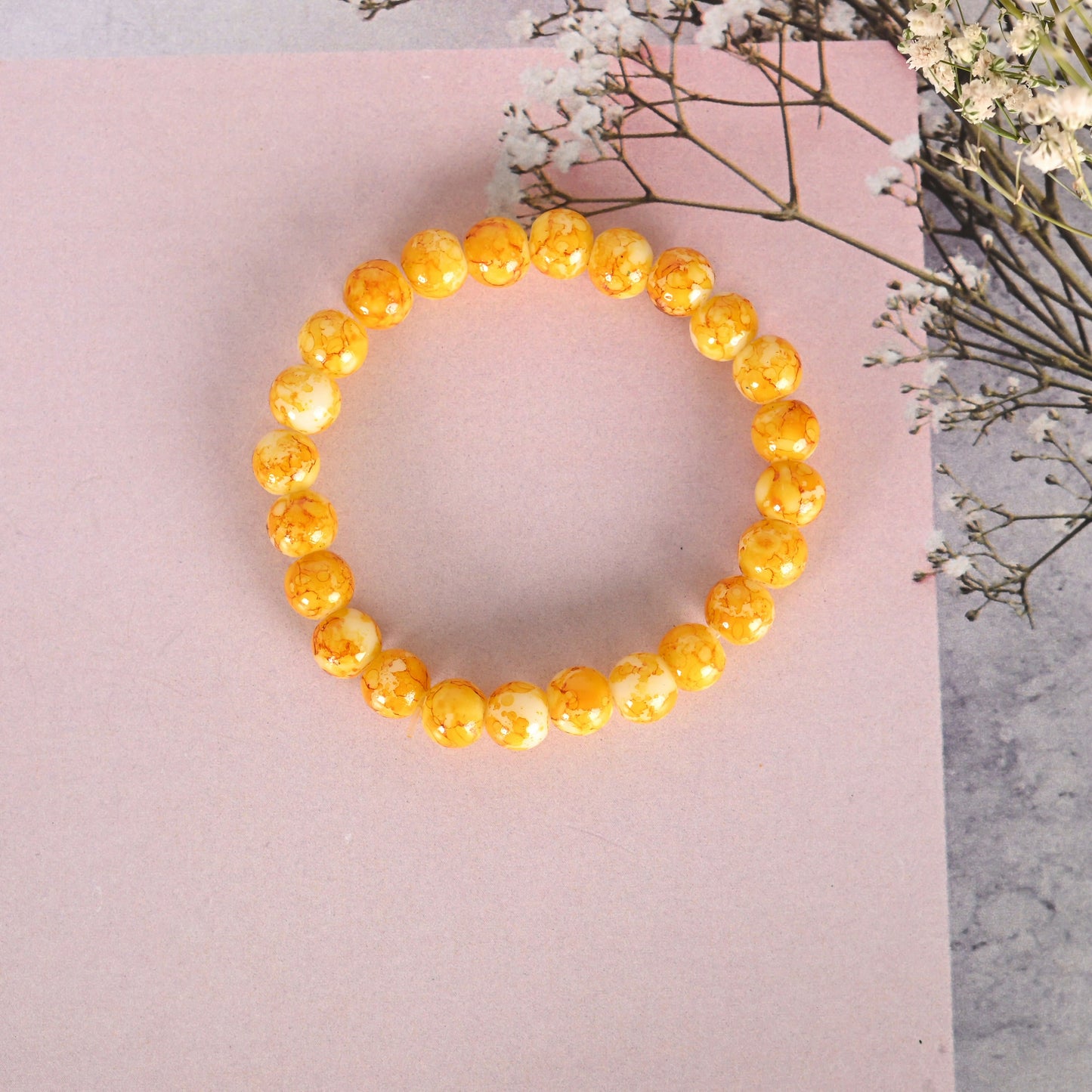NVR Men & Women Yellow Marbel Crystal Elasticated Bracelet - Swadesiicart