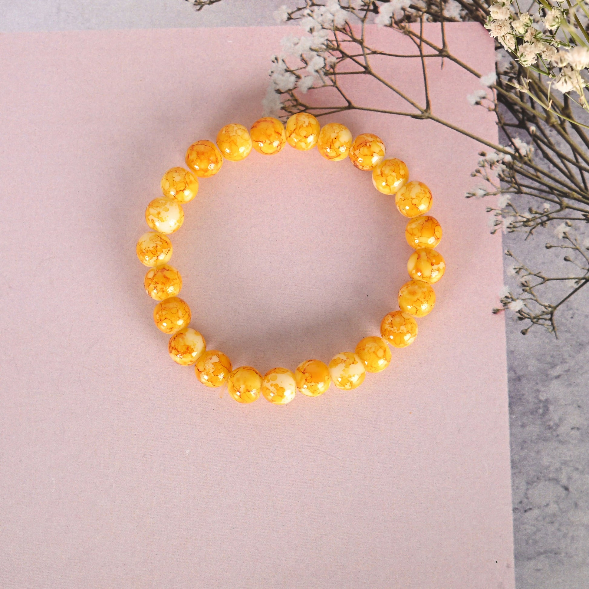 NVR Men & Women Yellow Marbel Crystal Elasticated Bracelet - Swadesiicart