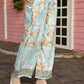 Aqua Blue Rayon Paisley & Floral Printed Top with Matching Bottom - Eesha - Swadesiicart