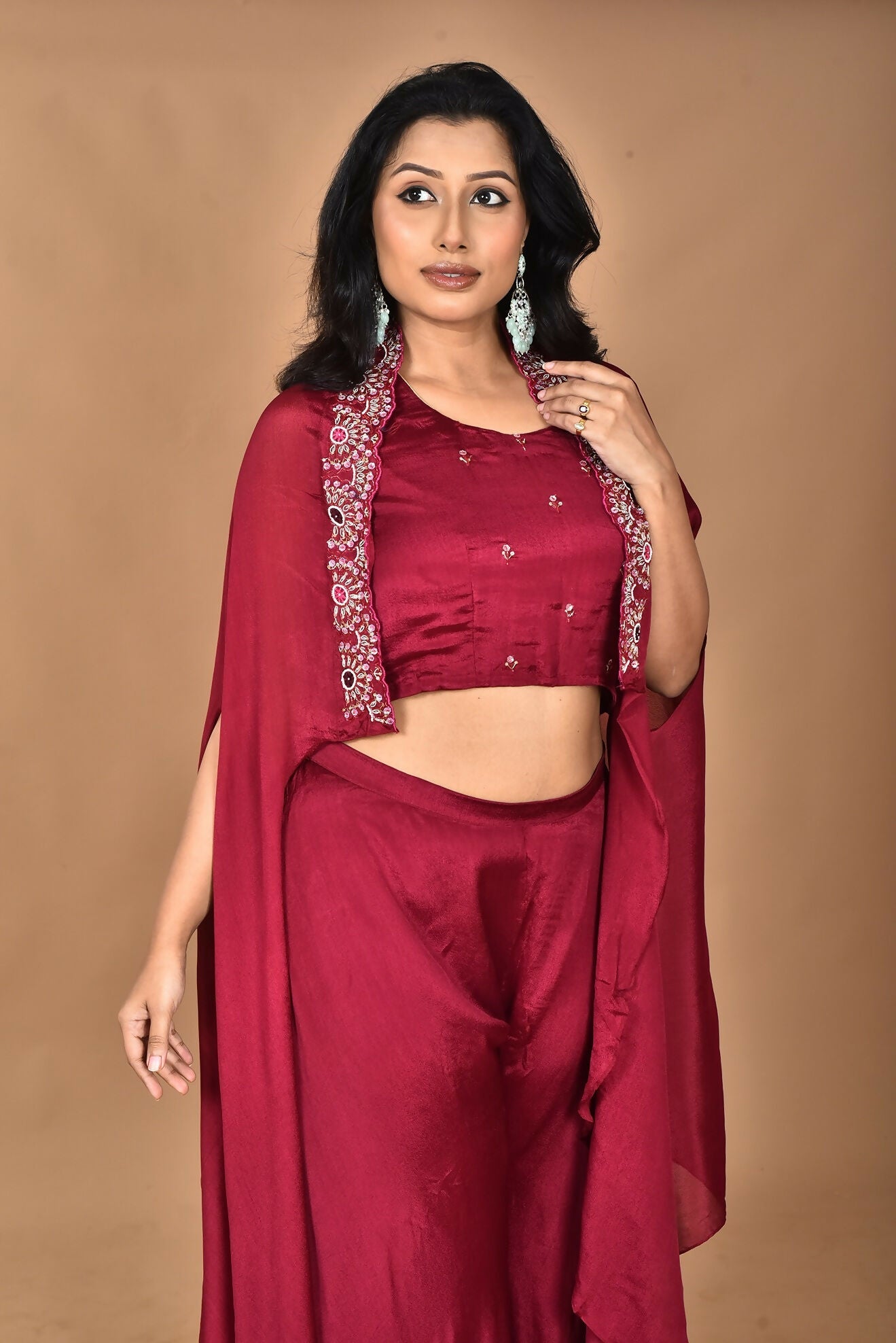 Morchari Women And Hand Embroidery Palazzo Set-Magenta - Swadesiicart