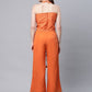 Ahalyaa Womens Orange Crepe Gold Stripped Print Jumpsuit - Swadesiicart