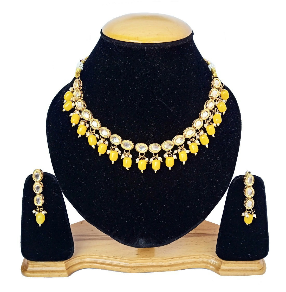 Joban Fashion Yellow kundan work Necklace Set | Swadesiicart