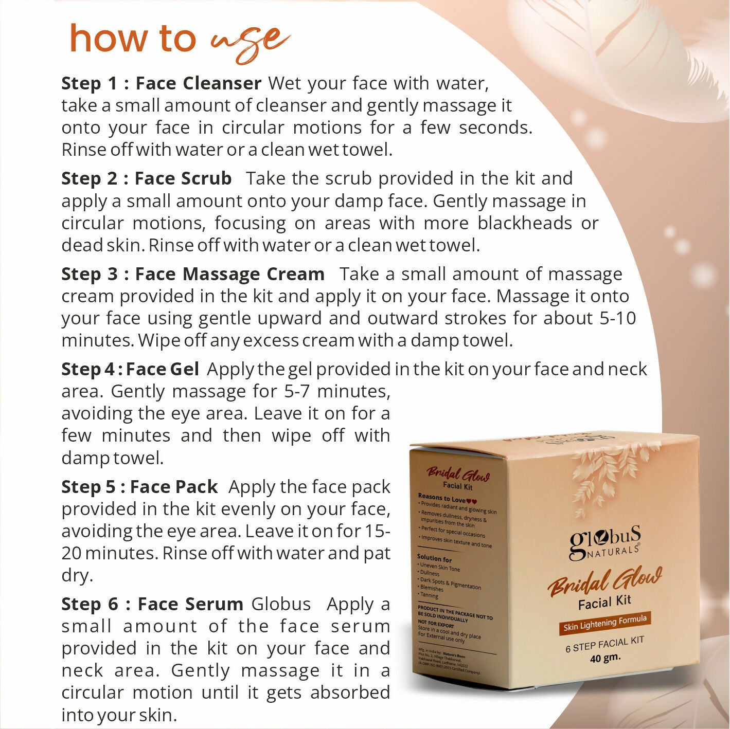 Globus Naturals Illuminating Bridal Glow 6 Step Facial Kit | Swadesiicart