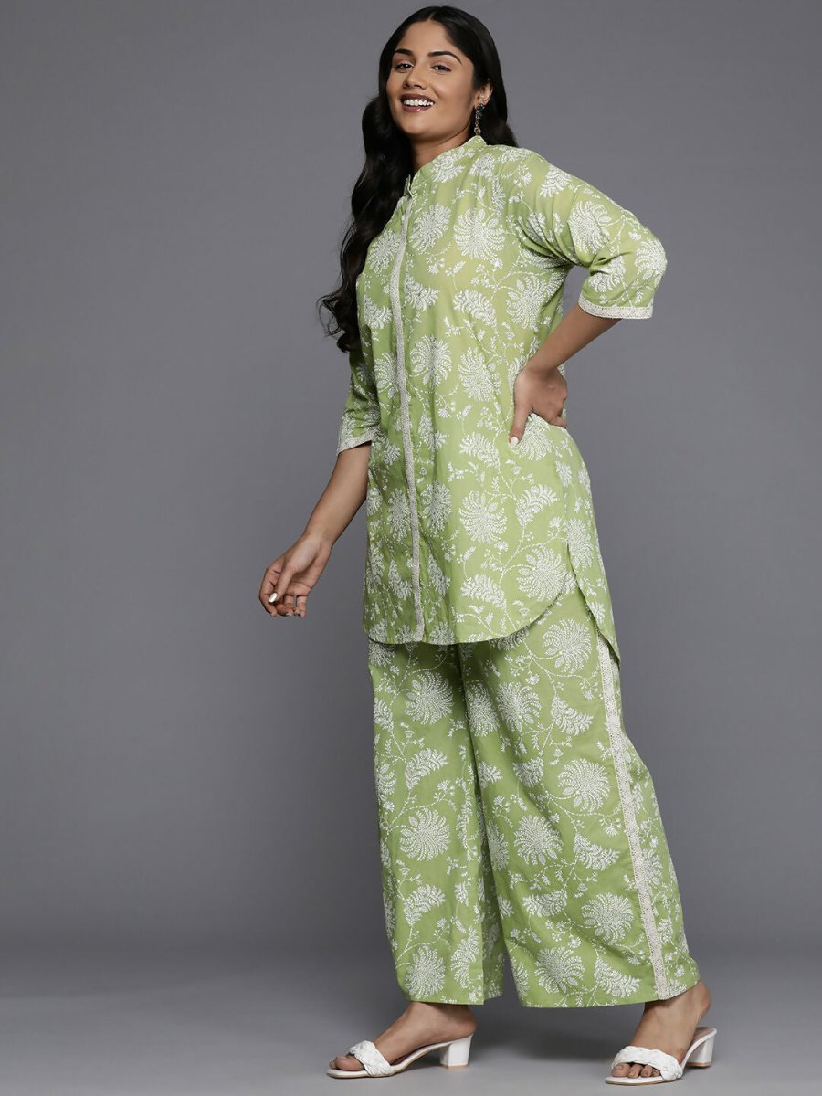 Ahalyaa Women's Traditional wear Co-ords - Green - Swadesiicart