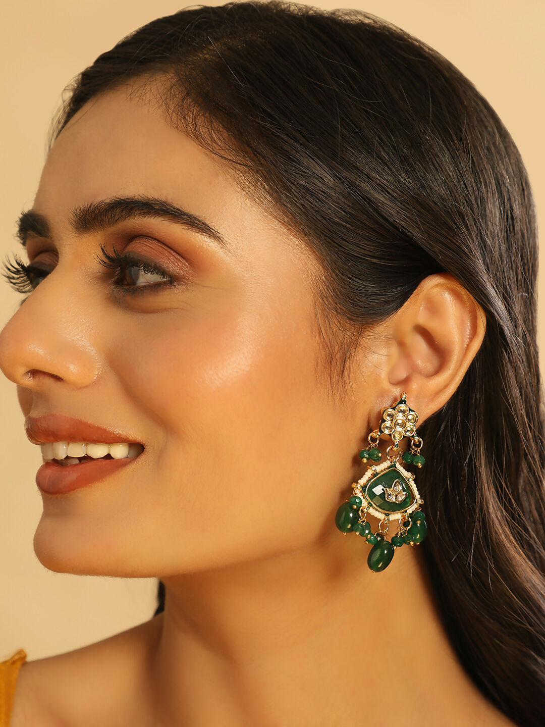 Nuyug 22K Gold Plated Arc Kundan Ruby Drops Necklace | Swadesiicart