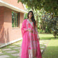 Jyoti Fashion Women's Pink Russian Silk Digital Print with Embroidered Anarkali Dress with Dupatta | Swadesiicart