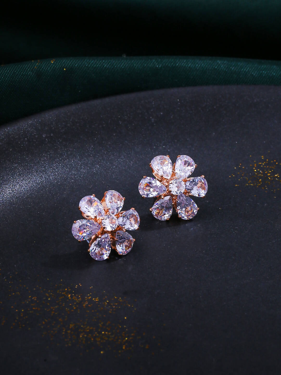 NVR Women Golden Cz Studded Studs Earrings | Swadesiicart