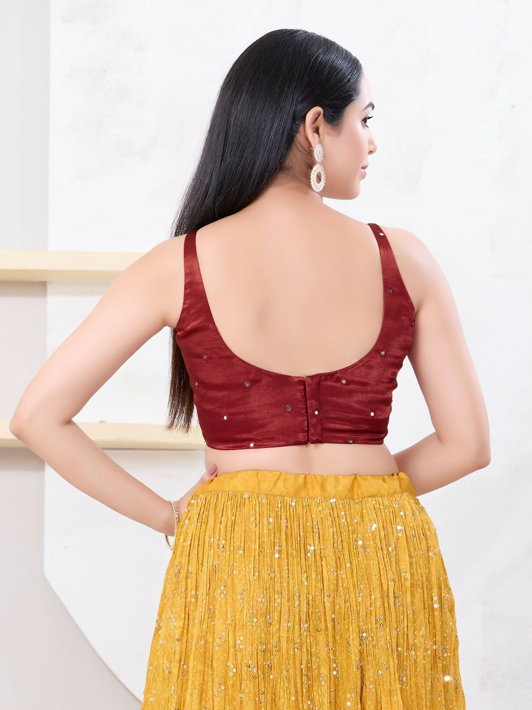 Joban Fashion Red Gajji Silk Sleeveless Back Open Blouse - Swadesiicart