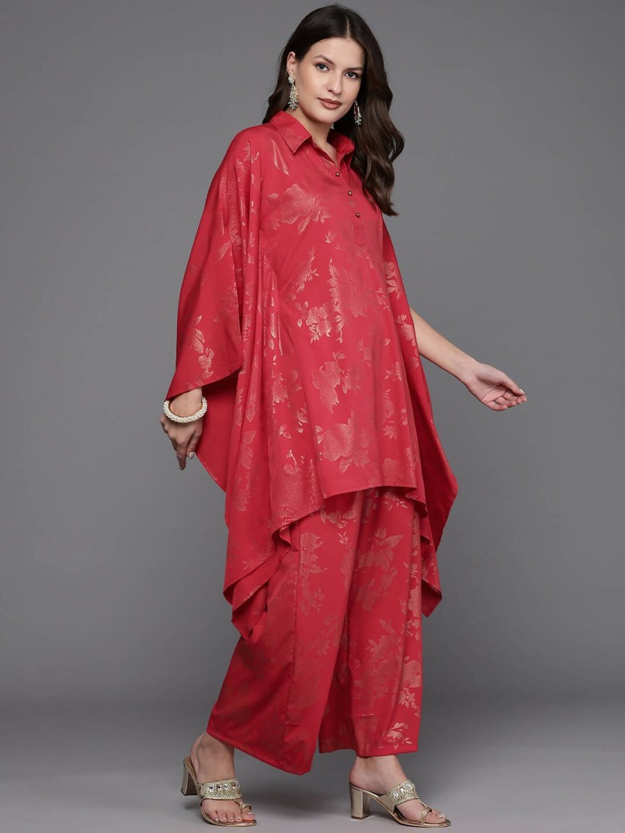 Ahalyaa Women Floral Printed Tunic with Palazzos - Red Color | Swadesiicart