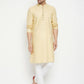 Even Apparels Beige Pure Cotton Long Men's Kurta With Band Collar | Swadesiicart
