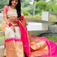 DEIANA'S Beautiful Designer Golden zari Soft Lichi Silk Saree - White - Swadesiicart