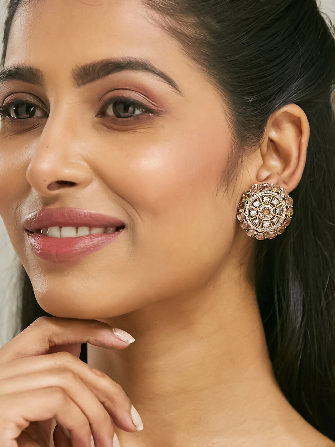 Nuyug 22k Gold Plated Round Stud Earrings | Swadesiicart