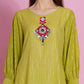 Women Republic Green Lurex Cotton Hand Embroidered Kurta With Pants | Swadesiicart