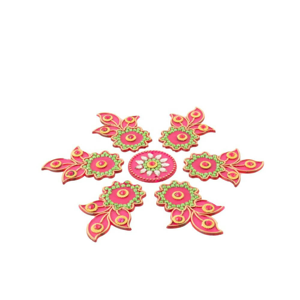 Kundan HandiKrafts Designer Flowed Rangoli Pink (Baby) - Swadesiicart