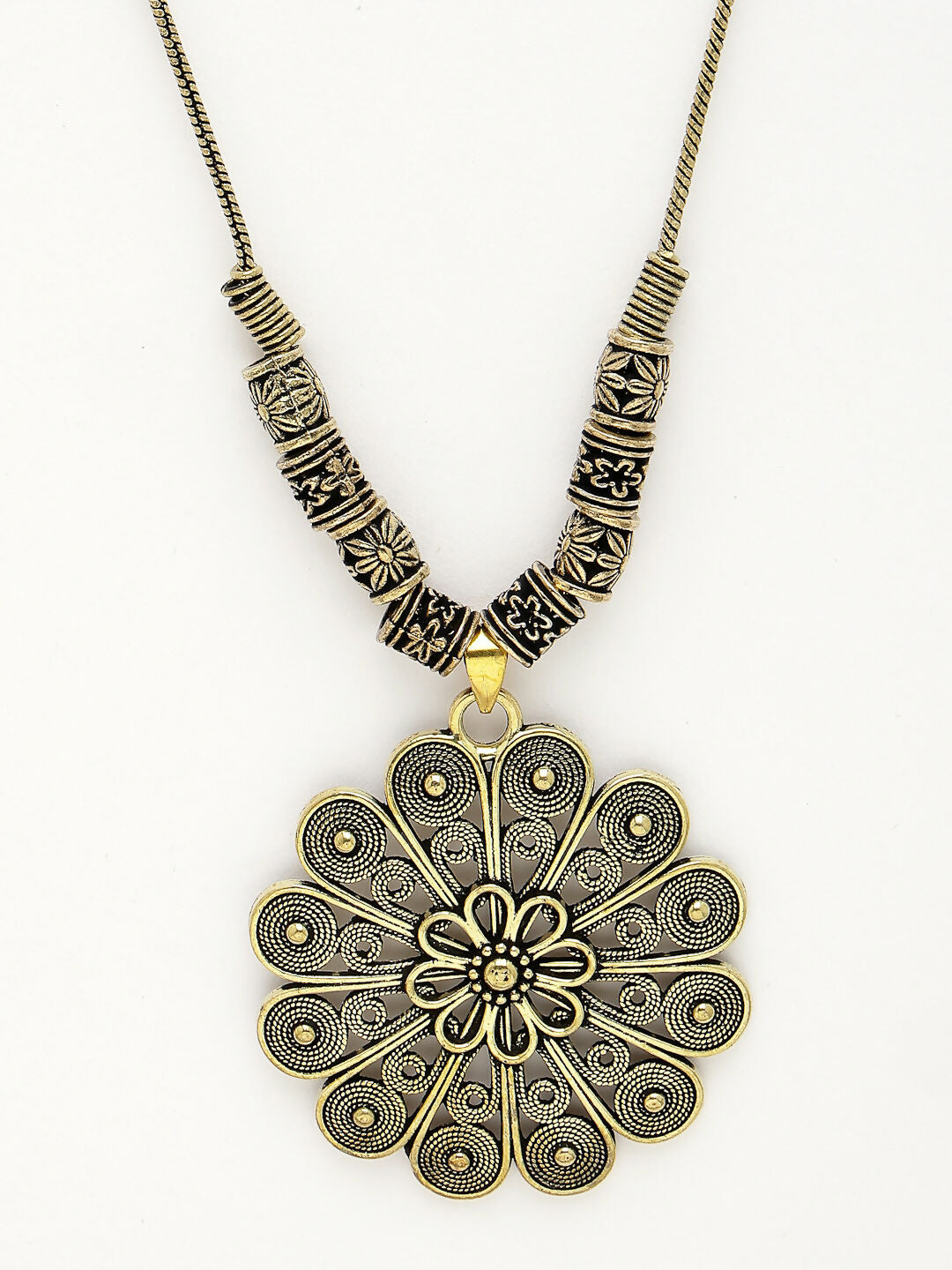 NVR Women's Gold-Polished Floral Shape Pendant with Chain | Swadesiicart