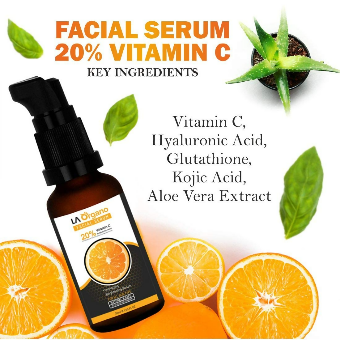 LA Organo Papaya Hydrating Face Gel with Alovera,Vit-E & Vitamin C Serum Combo | Swadesiicart