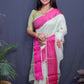 Jyoti Fashion Women's Magenta Linen Silk Digital Print with Jacquard Woven Border Saree with Blouse | Swadesiicart