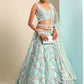 House of Panchhi Turquoise Blue Organza Sequins & Zarkan embroidery Lehenga choli & Dupatta | Swadesiicart