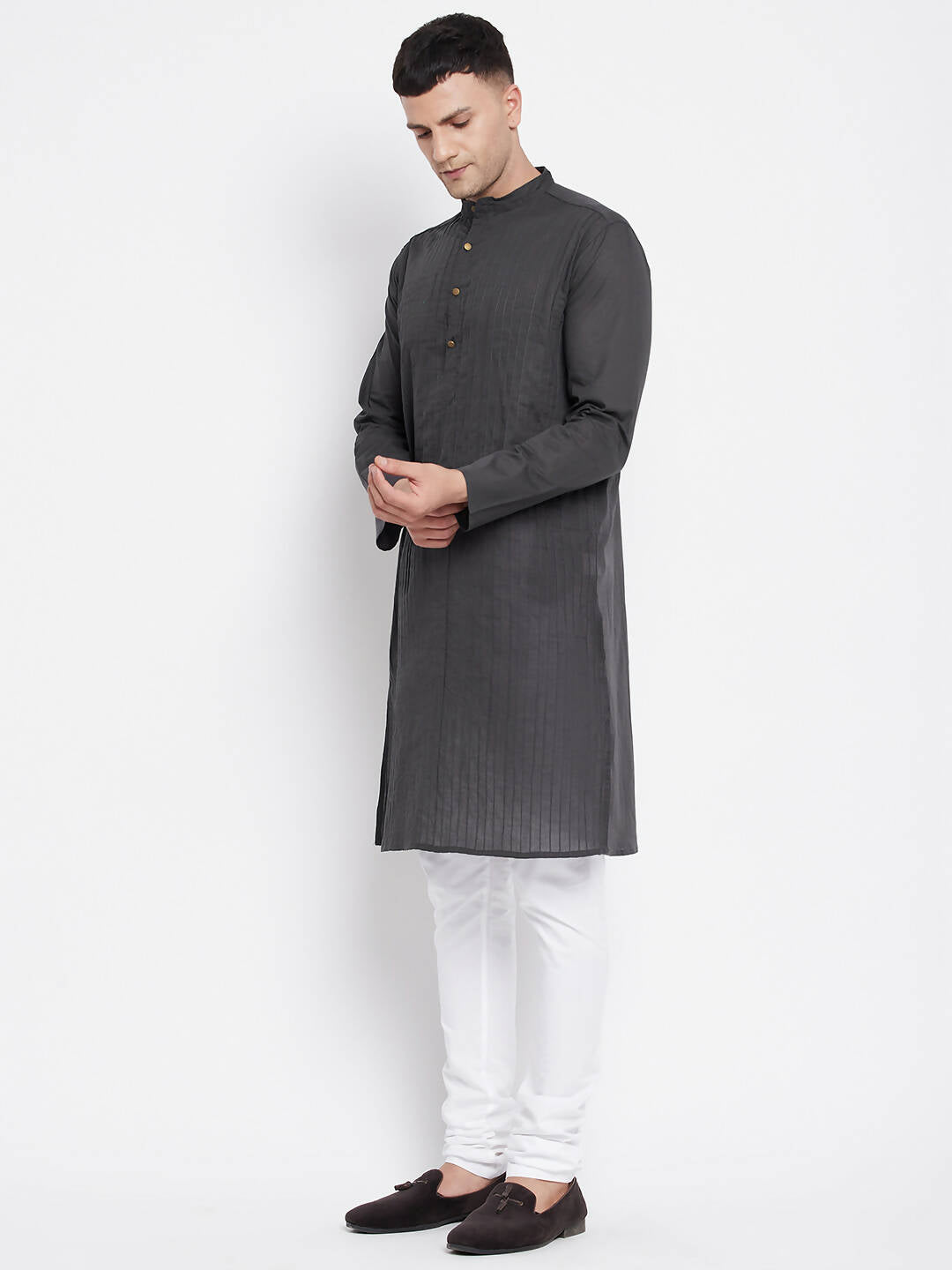 Even Apparels Grey Pure Cotton Men's Kurta With Band Collar | Swadesiicart