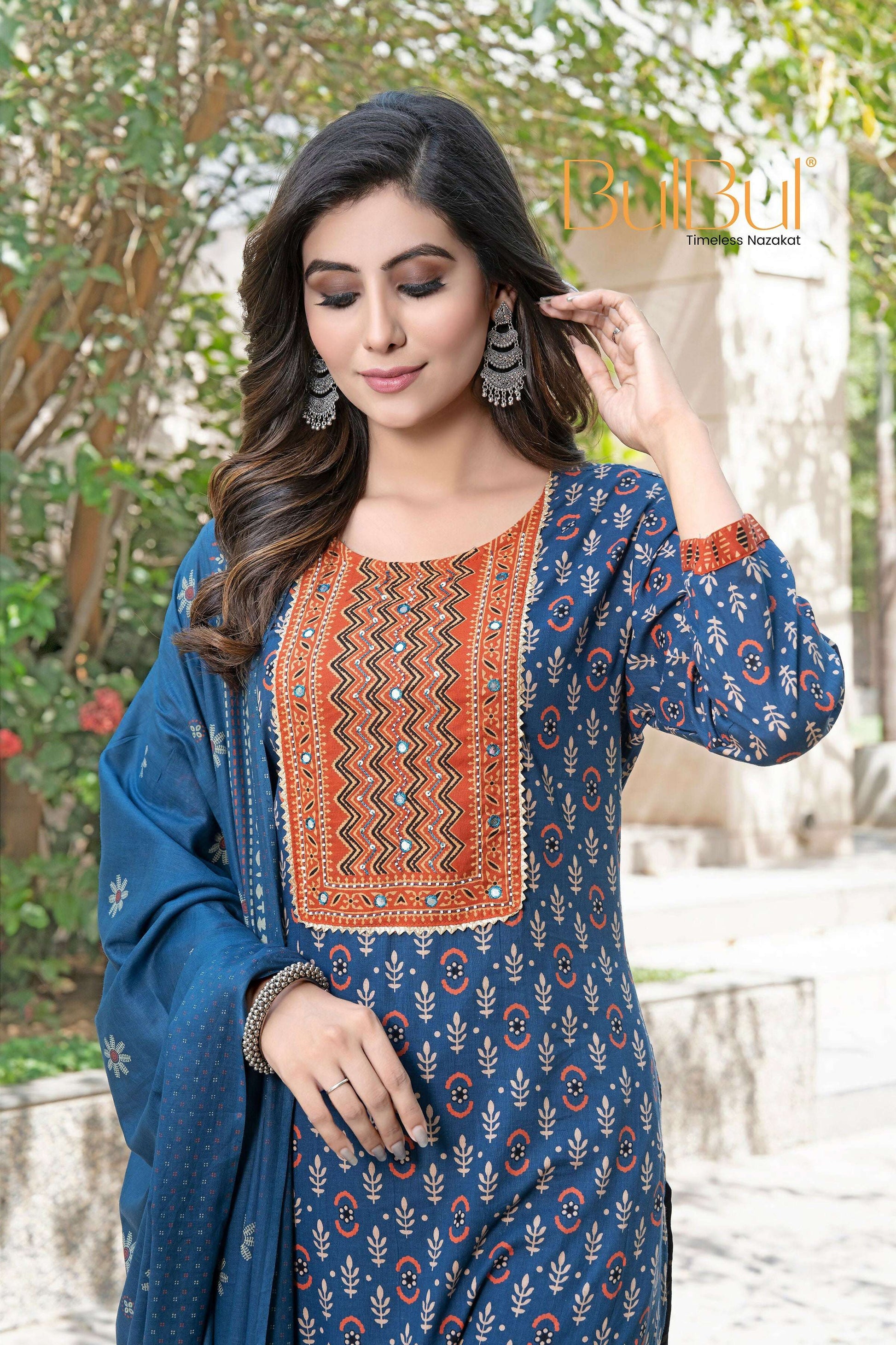 BulBul Aaliya Navy Cotton Kurta Set with Dupatta - Swadesiicart