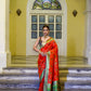 Vishnu Weaves Women's Red Patola Banarasi Silk Meenakari Zari Woven Saree with Blouse - Swadesiicart
