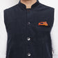 Even Apparels Navy Polyester Men's Nehru Jacket-Contrast Lining-Inbuilt Pocket Square | Swadesiicart
