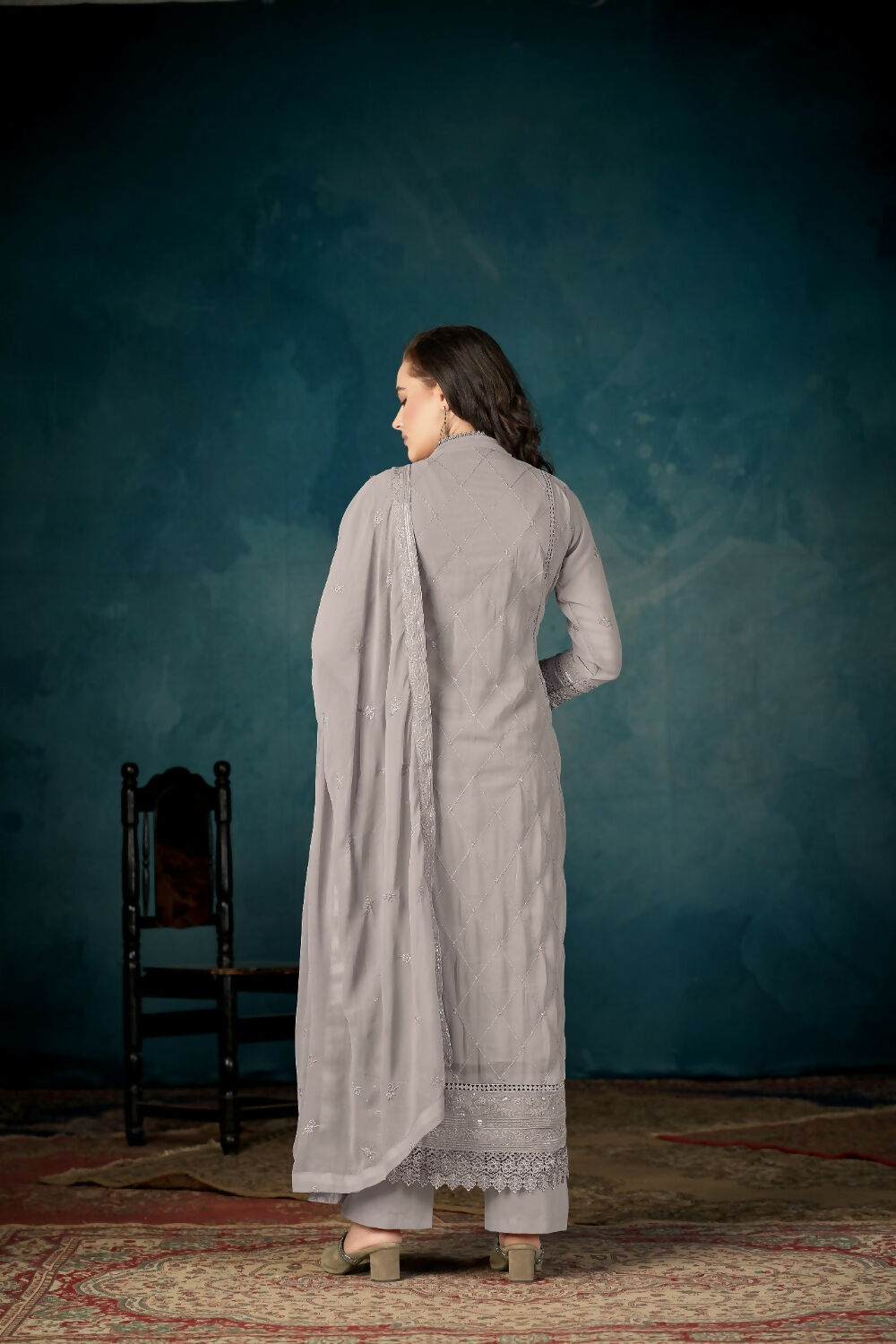 Anaita Grey Heavy Faux Georgette Stitched Suit with Embroidered Sequence Work