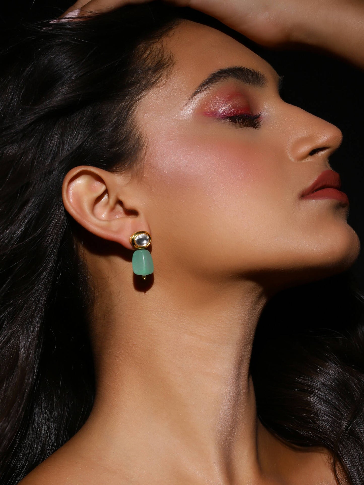 Gold-Polished Contemporary Kundan Drop Earrings - Ruby Raang | Swadesiicart