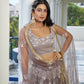 Aastha Fashion Light Dusty Brown Butterfly Net White Cotton Thread Work And Sequence Work Embroidery Wedding Wear Lehenga Choli