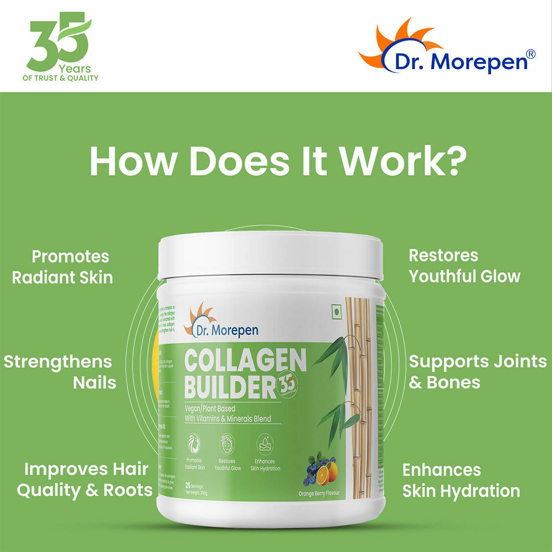 Dr. Morepen Biotin+ Advanced Tablets and Natural Collagen Builder, Orange Berry Flavour Combo - Swadesiicart