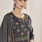 Jyoti Fashion Women's Black Pure Viscose Weaving Stripe with Embroidery Kurta Set | Swadesiicart