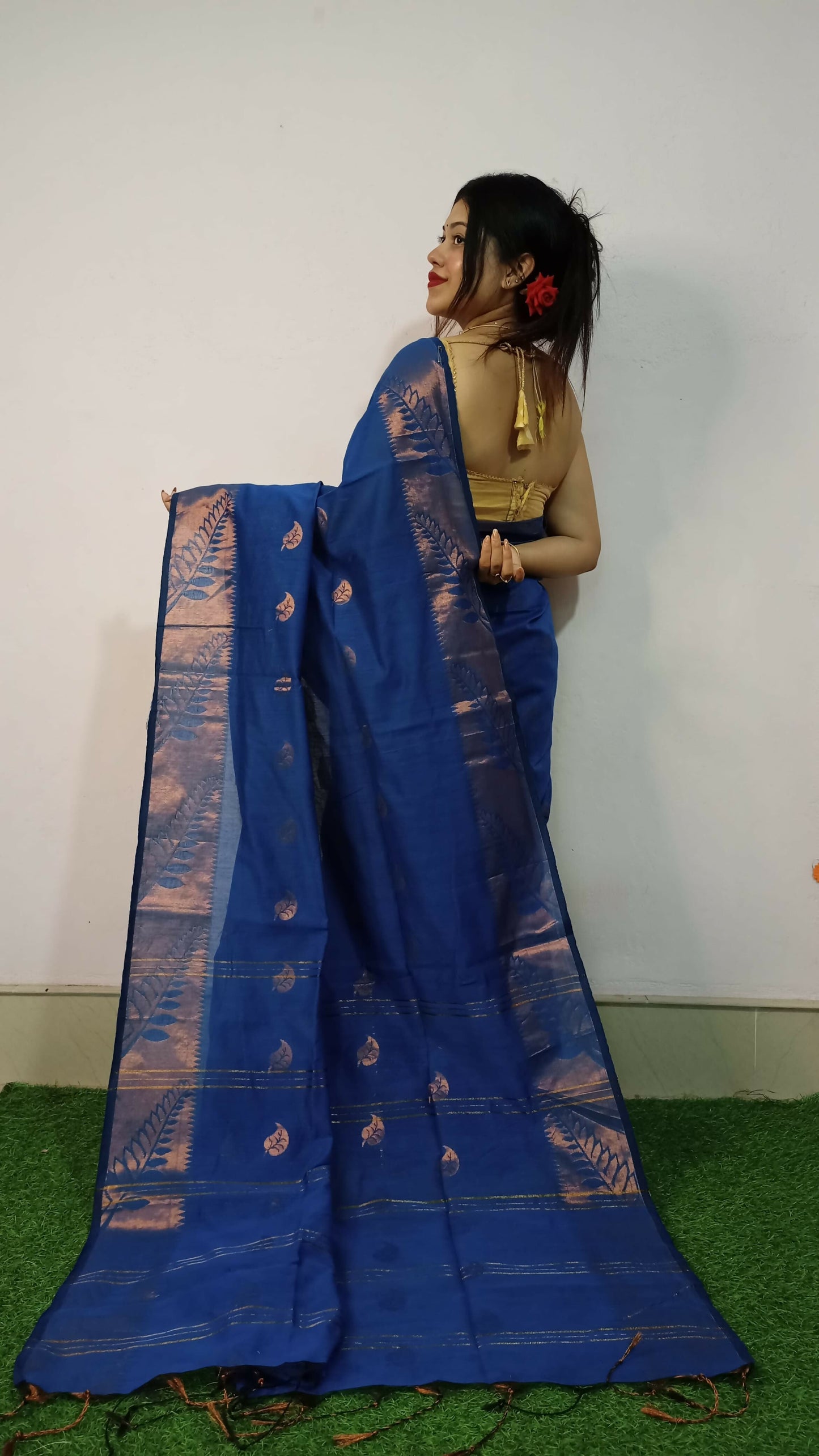 Exclusive Collection Beautiful Blue Cotton Silk Woven Handloom Saree With Running Blouse Piece - Swadesiicart