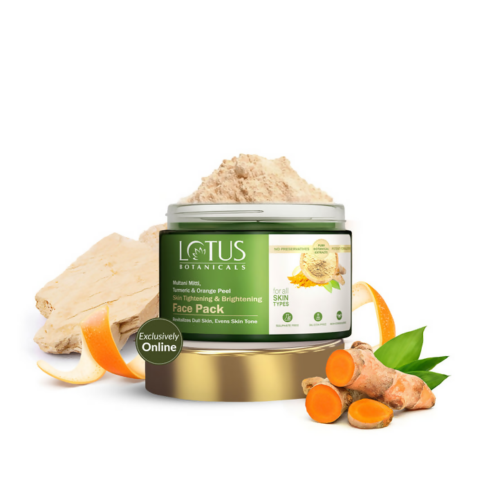 Lotus Botanicals Multani Mitti Turmeric & Orange Peel Skin Tightening & Brightening Face Pack | Swadesiicart