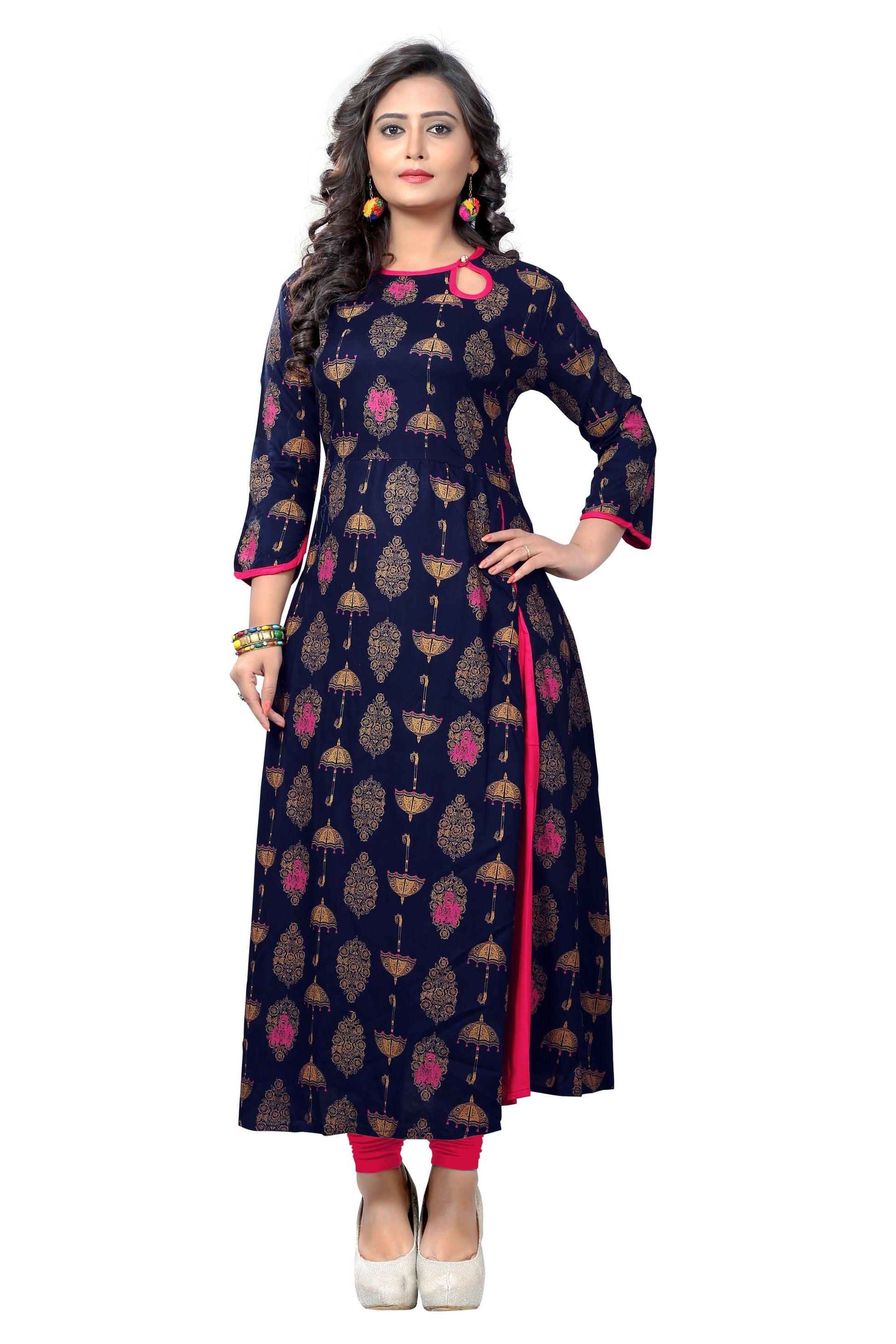 NOZ2TOZ Women Blue Rayon Kurta (1pc) - Noz2Toz