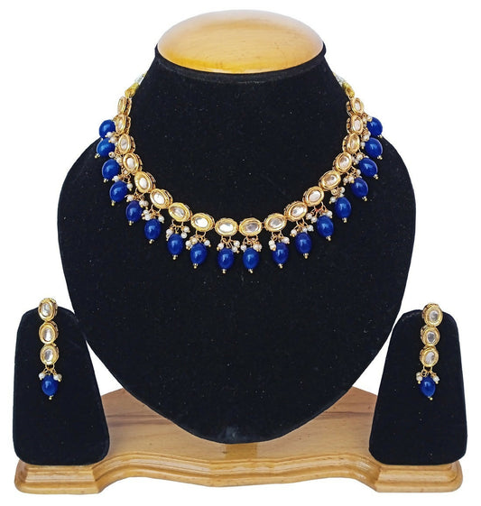 Joban Fashion Blue kundan work Necklace Set | Swadesiicart
