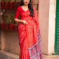 Red Silk Blend Ajrak Saree with Unstitched Blouse - Hiral Fashion | Swadesiicart