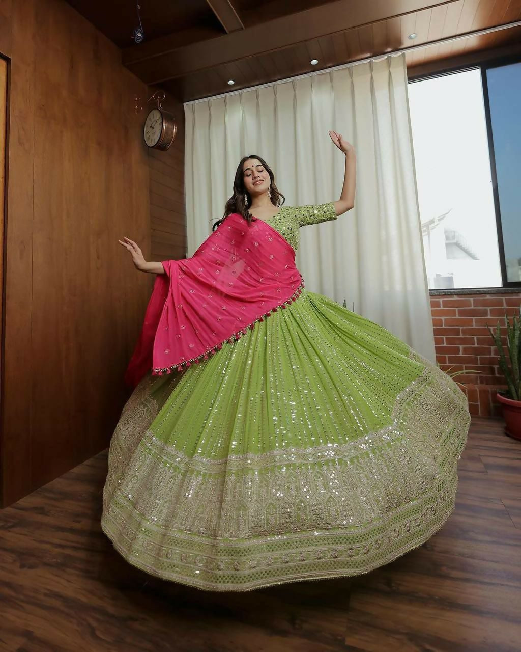 Jyoti Fashion Women's Green Faux Georgette Sequins with Thread Embroidered Designer Lehenga Choli Set | Swadesiicart