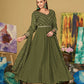 Jyoti Fashion Women's Olive Green Georgette Embroidered Anarkali Kurta Pant Set With Dupatta | Swadesiicart