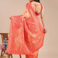Astita Banarasi Silk Cream & Red Saree | Swadesiicart