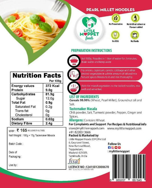 Little Moppet Foods Pearl Millet Noodles - Swadesiicart
