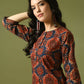 Myshka Women's Multi Printed Cotton Round Neck Party Tunic With Trousers Co-ord set - Swadesiicart