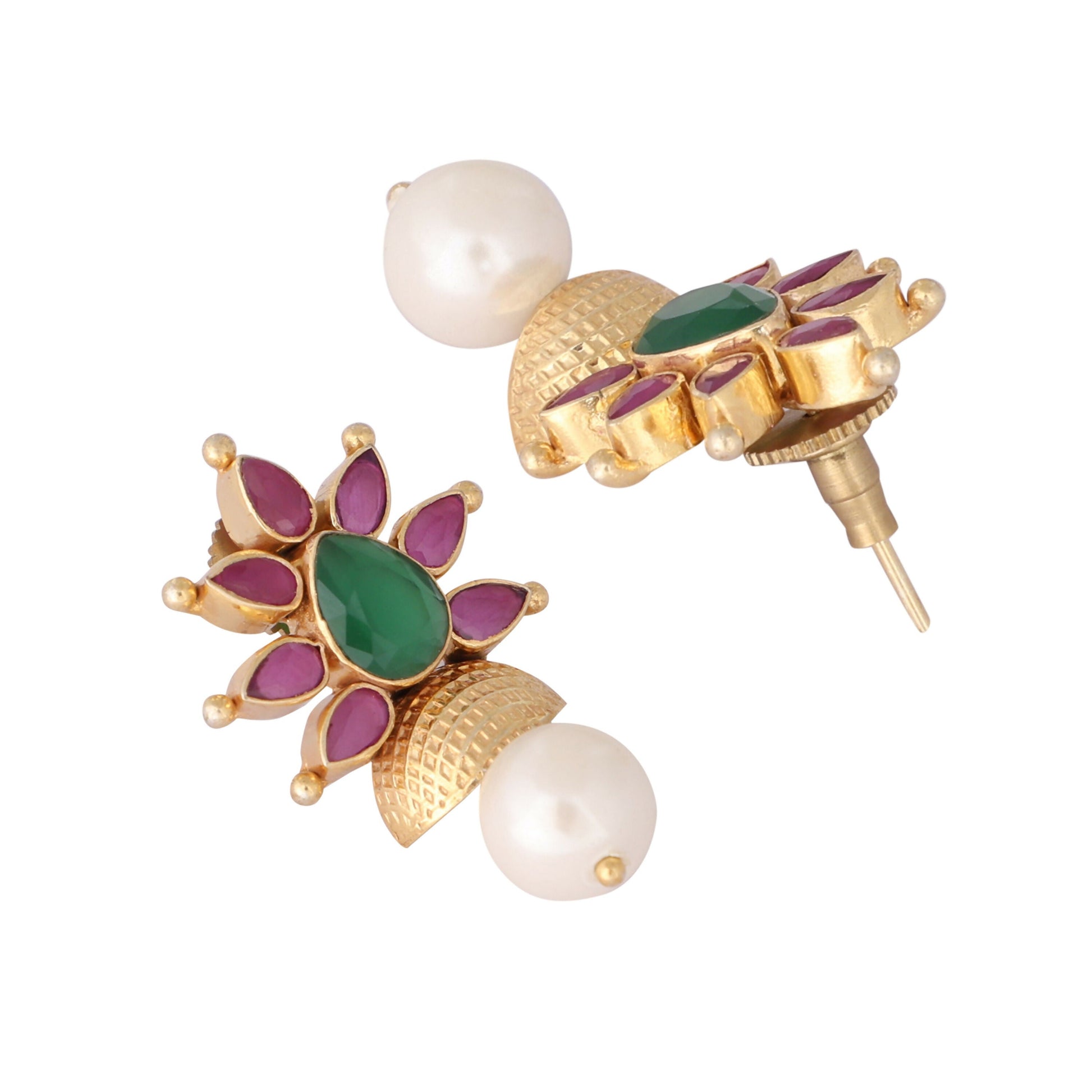 Nuyug 22K Gold-Plated Pearl Drop Floral Shaped Stud Earrings | Swadesiicart