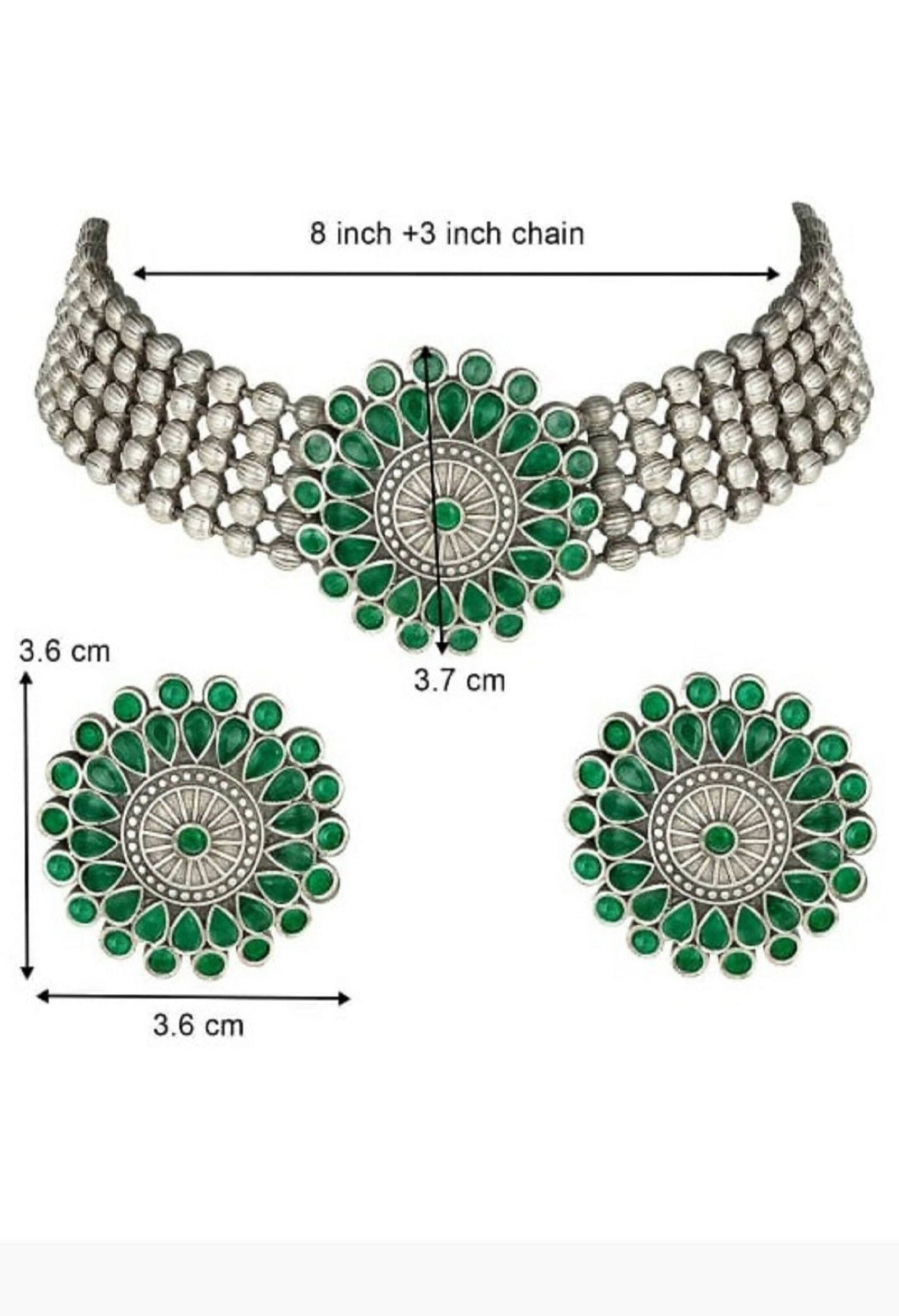 Mominos Fashion Johar Kamal Oxidised Silver-Plated Brass Finish Kundan Choker For Women (Green) | Swadesiicart