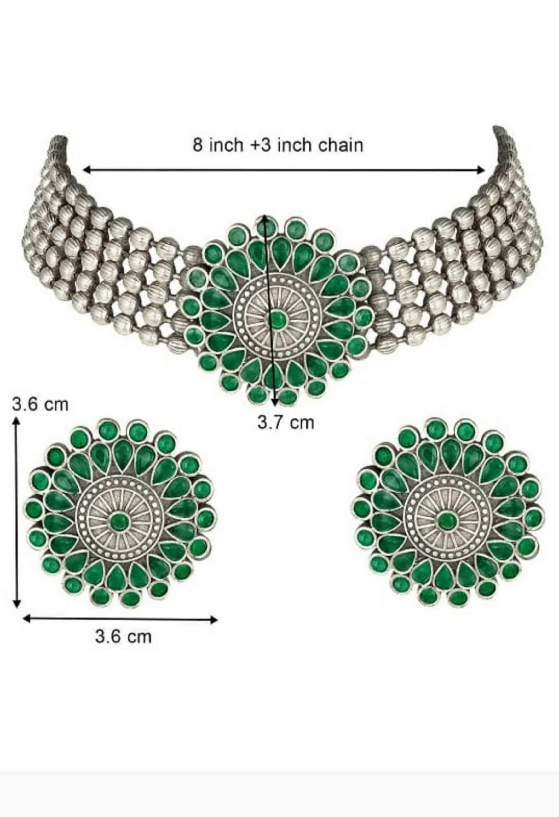 Mominos Fashion Johar Kamal Oxidised Silver-Plated Brass Finish Kundan Choker For Women (Green) | Swadesiicart