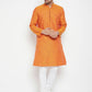 Even Apparels Orange Pure Cotton Long Men's Kurta With Band Collar | Swadesiicart