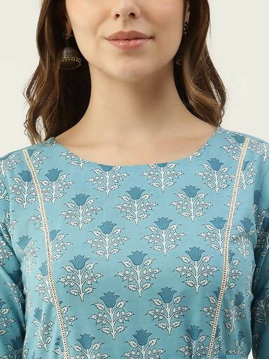 FIORRA Women's Sky Blue Cotton Kurta - Swadesiicart